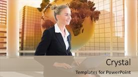  Presentation with composite - Presentation theme enhanced with grey orange world - composite image of blonde businesswoman background and a  colored foreground