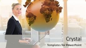  Presentation with microwave imaging image of modern - Presentation theme with grey orange world - composite image of blonde businesswoman background and a  colored foreground