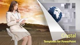  Presentation with microwave imaging image of modern - Presentation theme consisting of grey orange world - composite image of happy brunette background and a  colored foreground