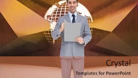  Presentation with happy image - PPT theme featuring cookies of puff pastry with apple jam and raisins studio photo background and a gold colored foreground