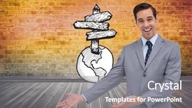  Presentation with happy image - PPT theme with grey orange world - composite image of happy businessman background and a  colored foreground