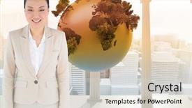  Presentation with asian carp - PPT theme consisting of grey orange world - composite image of smiling asian background and a  colored foreground