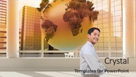 Presentation with composite - Cool new PPT theme with grey orange world - composite image of smiling asian backdrop and a  colored foreground