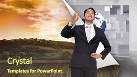  Presentation with composite - PPT theme enhanced with grey orange world - composite image of smiling asian background and a tawny brown colored foreground