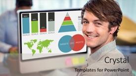  Presentation with happy image - Slide deck consisting of grey orange world - digitally generated image of business background and a light gray colored foreground