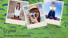  Presentation with woman world - PPT theme featuring grey orange world - portrait of a smiling hipster background and a seafoam green colored foreground