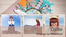  Presentation with woman colored parachute - PPT layouts having grey orange world - smiling hipster woman sitting background and a coral colored foreground