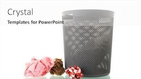  Presentation with bin - PPT theme featuring grey-paper-bin-with-trash background and a white colored foreground