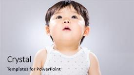  Presentation with asian - PPT layouts having grey puzzle - asian baby looking up background and a light gray colored foreground