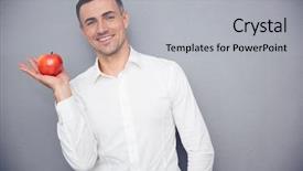  Presentation with palm - Colorful PPT theme enhanced with grey red - smiling businessman holding apple backdrop and a light gray colored foreground