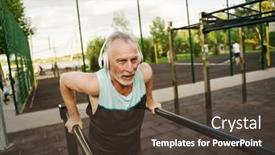  Presentation with listening - Cool new theme with grey-senior-sportsman-listening-music backdrop and a tawny brown colored foreground