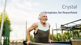  Presentation with listening - Slide set having grey-senior-sportsman-listening-music background and a sky blue colored foreground