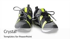  Presentation with grey strips - Amazing slide set having grey sneakers with neon green backdrop and a white colored foreground