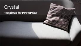  Presentation with living room - PPT layouts having grey-sofa-detail-in-bright background and a dark gray colored foreground