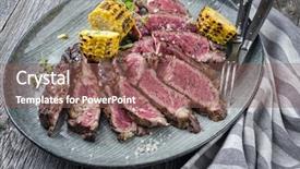  Presentation with barbecue - Cool new PPT layouts with grey strips - barbecue rib eye steak sliced backdrop and a violet colored foreground