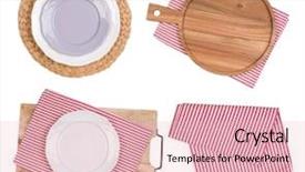  Presentation with grey strips - Slide deck consisting of grey strips - empty plates and cutting board background and a lemonade colored foreground