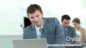  Presentation with business training - Presentation design consisting of grey suit attending business training background and a ocean colored foreground