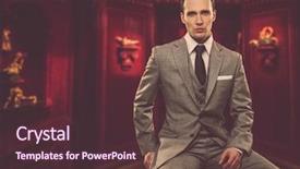  Presentation with confident - Theme enhanced with grey suit sitting on chair background and a tawny brown colored foreground