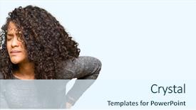  Presentation with curly hair - Presentation design with grey sweater suffering of backache background and a  colored foreground