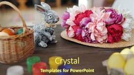  Presentation with easter basket - Colorful PPT theme enhanced with grey-toy-rabbit-basket backdrop and a tawny brown colored foreground