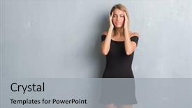  Presentation with migraine - Cool new slide set with grey wall wearing elegant dress backdrop and a  colored foreground