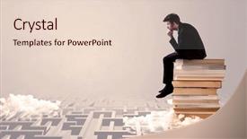  Presentation with pile - Amazing slide deck having grey wall with clouds labirynth backdrop and a  colored foreground