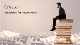  Presentation with pile of fresh cassava - Amazing PPT theme having grey wall with clouds labirynth backdrop and a  colored foreground