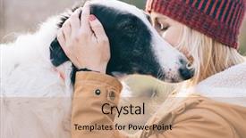  Presentation with guide dog helping blind woman - Colorful slide set enhanced with greyhound - girl embracing her dog young backdrop and a  colored foreground