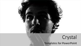  Presentation with silhouette of man worship - Beautiful presentation theme featuring greyscale - young man looking up thinking backdrop and a light gray colored foreground