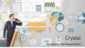  Presentation with windows - PPT theme featuring grid - businessman looking on a ladder background and a light gray colored foreground