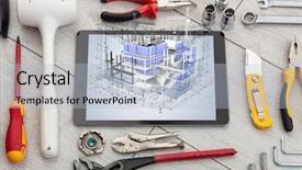  Presentation with construction tools - PPT theme featuring grid 3d - tablet with construction tools background and a  colored foreground