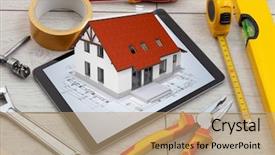  Presentation with set of construction tools tool - Amazing theme having grid 3d - tablet with construction tools backdrop and a  colored foreground