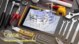  Presentation with construction tools - Colorful presentation design enhanced with grid 3d - tablet with construction tools backdrop and a  colored foreground