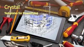  Presentation with construction tools - PPT layouts having grid 3d - tablet with construction tools background and a tawny brown colored foreground