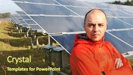  Presentation with electrical engineer solar - Slide set enhanced with grid energy storage - young male engineer with solar background and a tawny brown colored foreground