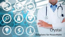  Presentation with image retrieval - Slide set enhanced with grid grey white - composite image of serious doctor background and a light blue colored foreground