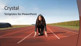  Presentation with kneeling - Amazing slide deck having grid of a running track backdrop and a light blue colored foreground