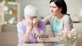  Presentation with crying - PPT theme featuring grief - crying senior female hiding her background and a coral colored foreground