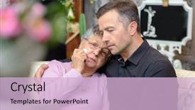  Presentation with robot elderly - Amazing slides having grief - distressed elderly lady leaning head backdrop and a lemonade colored foreground