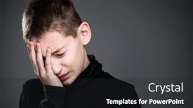  Presentation with grief - Cool new PPT layouts with grief-stricken-little-boy-feeling backdrop and a dark gray colored foreground