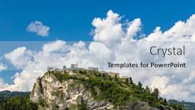  Presentation with region - Beautiful slide deck featuring griffen-ruins-in-carinthia-region backdrop and a light blue colored foreground