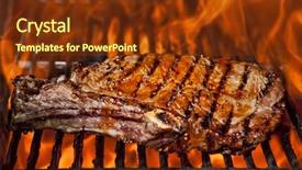  Presentation with flame - Presentation design enhanced with grill - top sirloin steak flame broiled background and a tawny brown colored foreground
