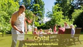  Presentation with food grill - Slides featuring grill at summer garden party background and a tawny brown colored foreground