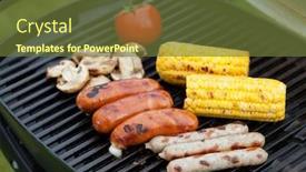  Presentation with bbq - PPT theme with grill bbq party with sausages mushrooms and vegetables background and a tawny brown colored foreground