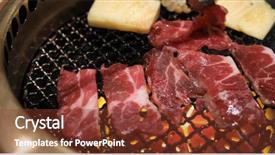  Presentation with japanese korean yakiniku barbecue style - Beautiful presentation theme featuring grill beef in japanese restaurant backdrop and a tawny brown colored foreground