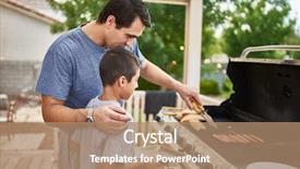  Presentation with father teaching children - PPT layouts featuring grill hot dogs and bonding background and a coral colored foreground