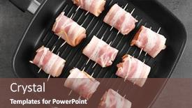  Presentation with nuggets - Cool new theme with grill pan with bacon wrapped chicken nuggets on grey background backdrop and a tawny brown colored foreground