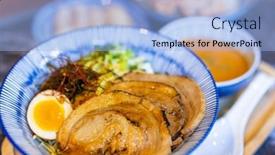  Presentation with ramen - Slide deck having grill-pork-ramen-bowl background and a light blue colored foreground
