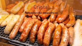  Presentation with grill - PPT theme featuring grill-sausage-at-street-market background and a gold colored foreground