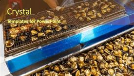  Presentation with clam - Slide deck featuring grill-seafood-clam-on-metal background and a tawny brown colored foreground